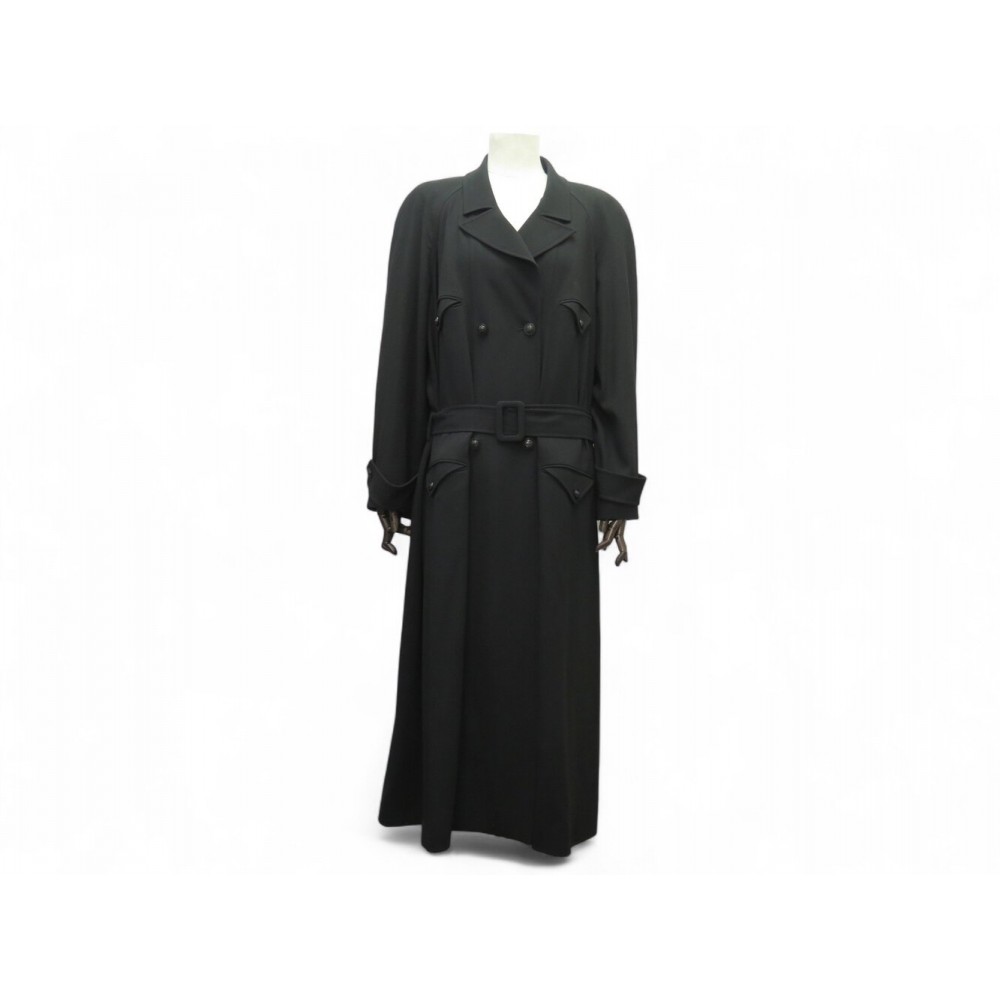 NEUF MANTEAU LONG CHANEL IMPERMEABLE 1997 M 38 EN LAINE NOIRE TRENCH COAT 8000€