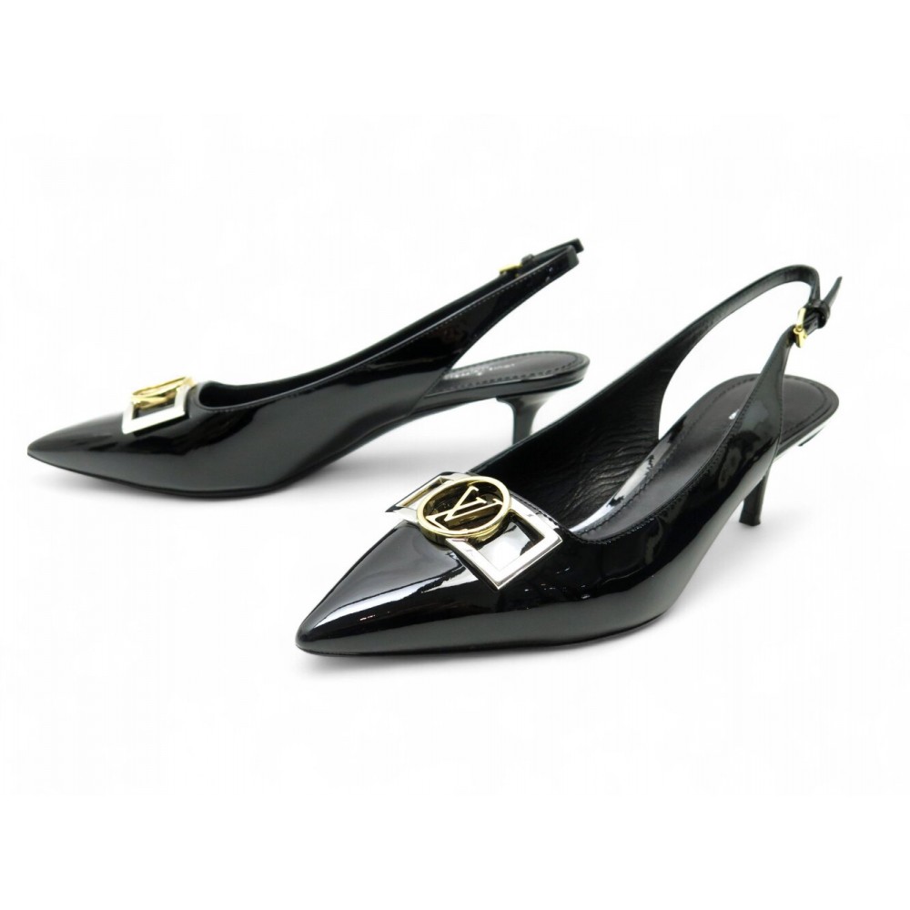 CHAUSSURES LOUIS VUITTON INSIDER SLINGBACK 1A66C0 CUIR VERNIS NOIR LOGO LV 965€