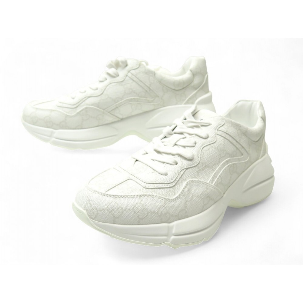 NEUF CHAUSSURES BASKETS GUCCI 737899 RHYTON TOILE GG BLANC 39.5 40 SNEAKERS 770€