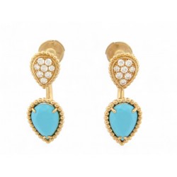 NEUF BOUCLES D'OREILLES BOUCHERON SERPENT BOHEME OR 18K DIAMANT 0.16CT TURQUOISE