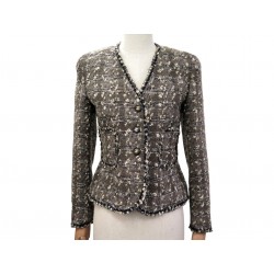 VINTAGE VESTE CHANEL CINTREE BOUTONS LOGO CC PO3509 S 36 TWEED GRIS JACKET 8000€
