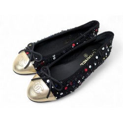 NEUF CHAUSSURES CHANEL BALLERINES LOGO CC G02819 35.5 TWEED SEQUINS SHOES 1150€