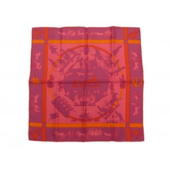 NEUF FOULARD HERMES GAVROCHE JEUX D'OMBRES CARRE 45 CM EN SOIE ROSE SCARF 240€
