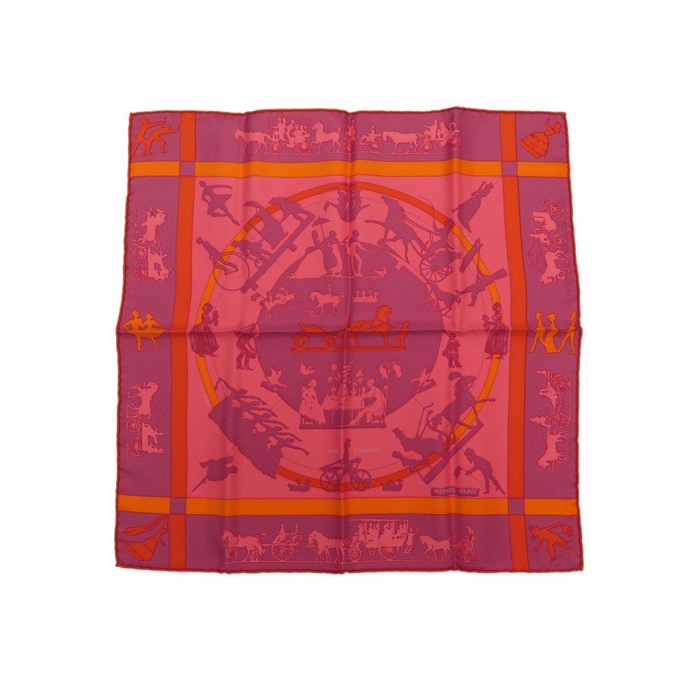 NEUF FOULARD HERMES GAVROCHE JEUX D'OMBRES CARRE 45 CM EN SOIE ROSE SCARF 240€
