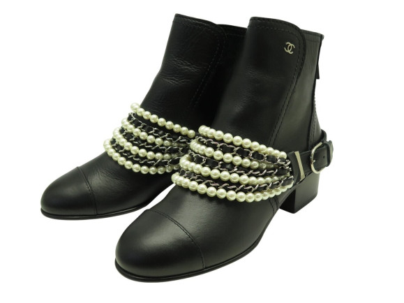 bottines chanel g33931 en cuir noir 37 perles