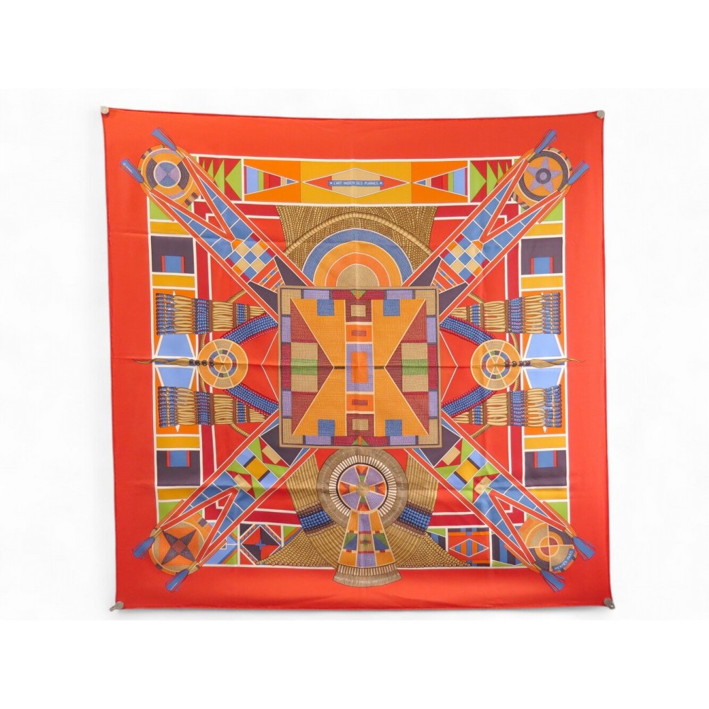 NEUF FOULARD HERMES L'ART INDIEN DES PLAINES CARRE 90 CM MULTICOLORE SCARF 530€