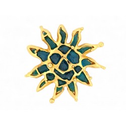NEUF VINTAGE BROCHE CHRISTIAN LACROIX SOLEIL EN DORE PATE DE VERRE BLEUE BROOCH