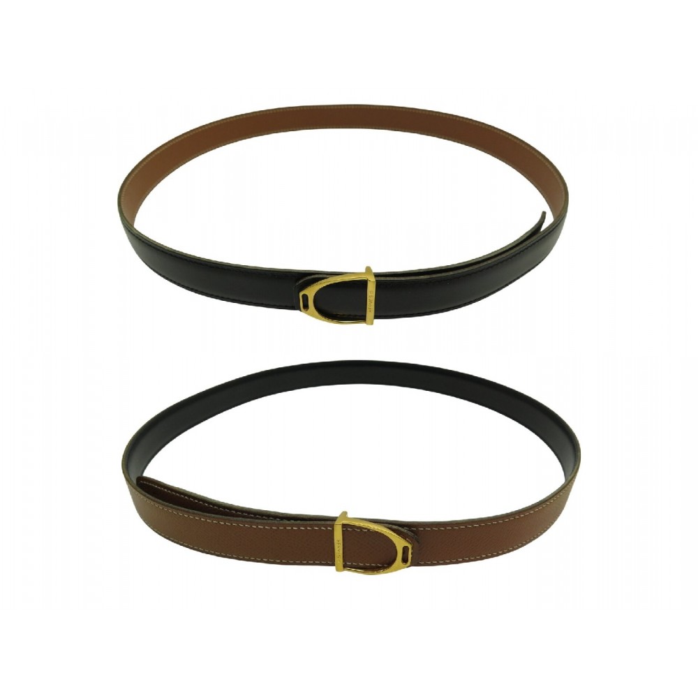 NEUF VINTAGE CEINTURE HERMES BOUCLE ETRIER 24MM T80 EN CUIR REVERSIBLE BELT 630€