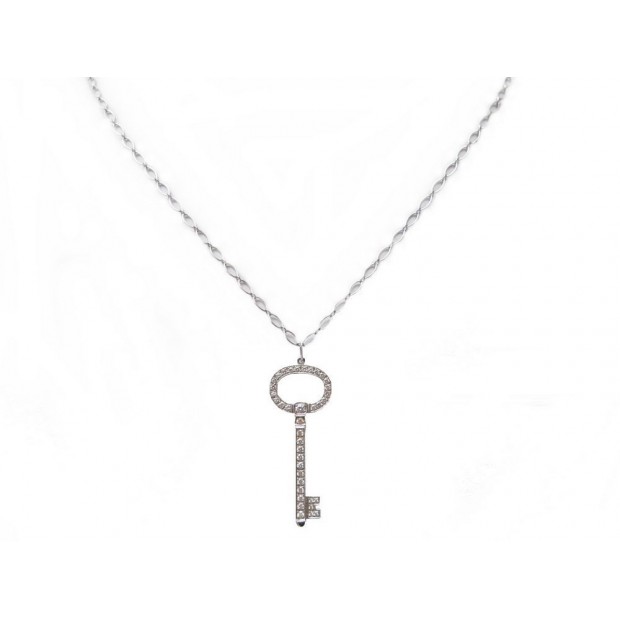 COLLIER PENDENTIF TIFFANY & CO CLEF PLATINE & DIAMANTS 0.53CT KEY NECKLACE 4200€