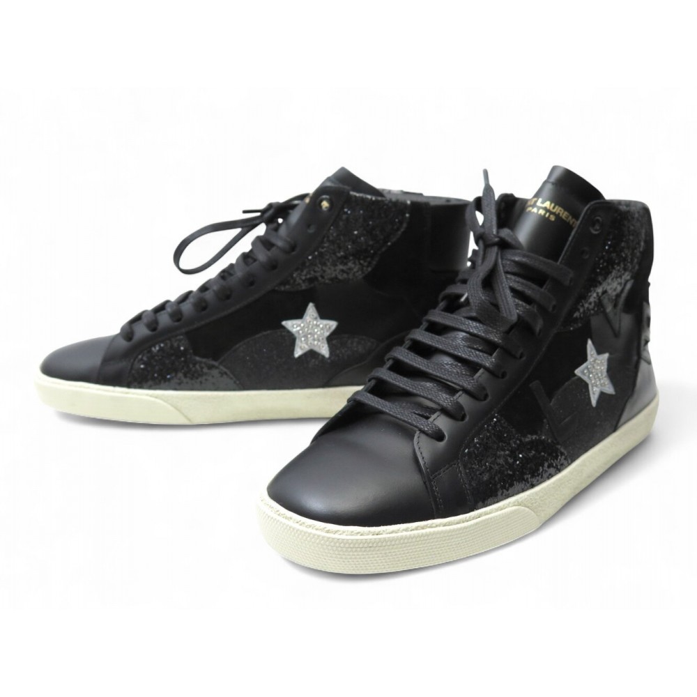 NEUF BASKETS SAINT LAURENT 457825 GLITTER HIGHTOP STAR LOVE 40.5 SNEAKERS 895€