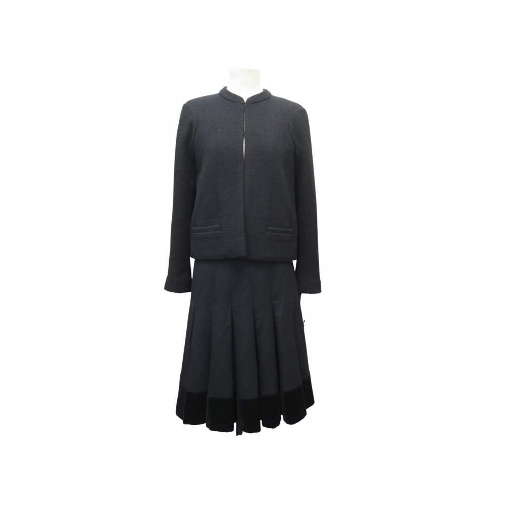 NEUF ENSEMBLE TAILLEUR CHANEL VESTE + JUPE EN TWEED NOIR 38 M BLACK SKIRT 9300€