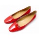 NEUF CHAUSSURES HERMES BALLERINES 37.5 BOUCLE H EN CUIR VERNIS ROUGE SHOES 1050€