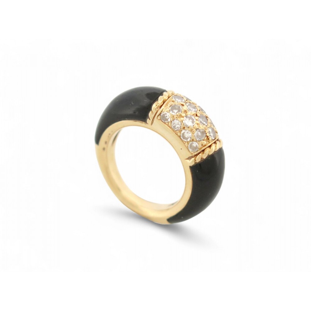 BAGUE VAN CLEEF & ARPELS PHILIPPINE T45 OR JAUNE 18K ONYX & DIAMANTS 0.5CT RING