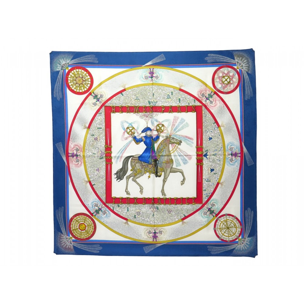 NEUF VINTAGE FOULARD HERMES FEUX D'ARTIFICE CARRE 90 SOIE BROCHEE SCARF 530€
