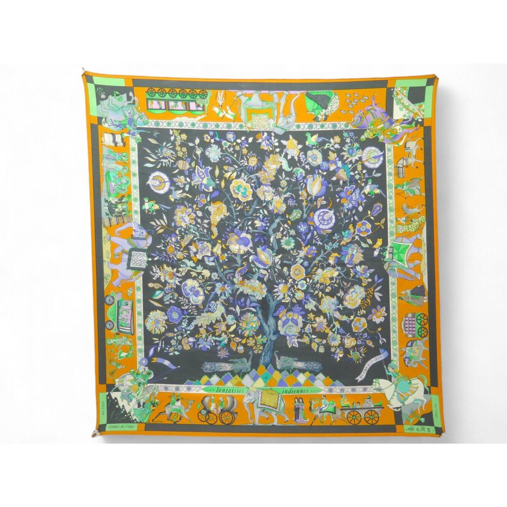FOULARD HERMES FANTAISIES INDIENNES LOIC DUBIGEON CARRE 90 SOIE SILK SCARF 530€