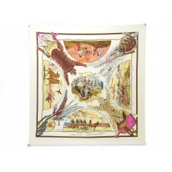FOULARD HERMES CHASSES EXOTIQUES PHILIPPE LEDOUX CARRE 90 SOIE ECRU SCARF 530€