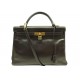 SAC A MAIN HERMES KELLY 35 RETOURNE EN CUIR BOX MARRON CHOCOLAT BANDOULIERE BAG