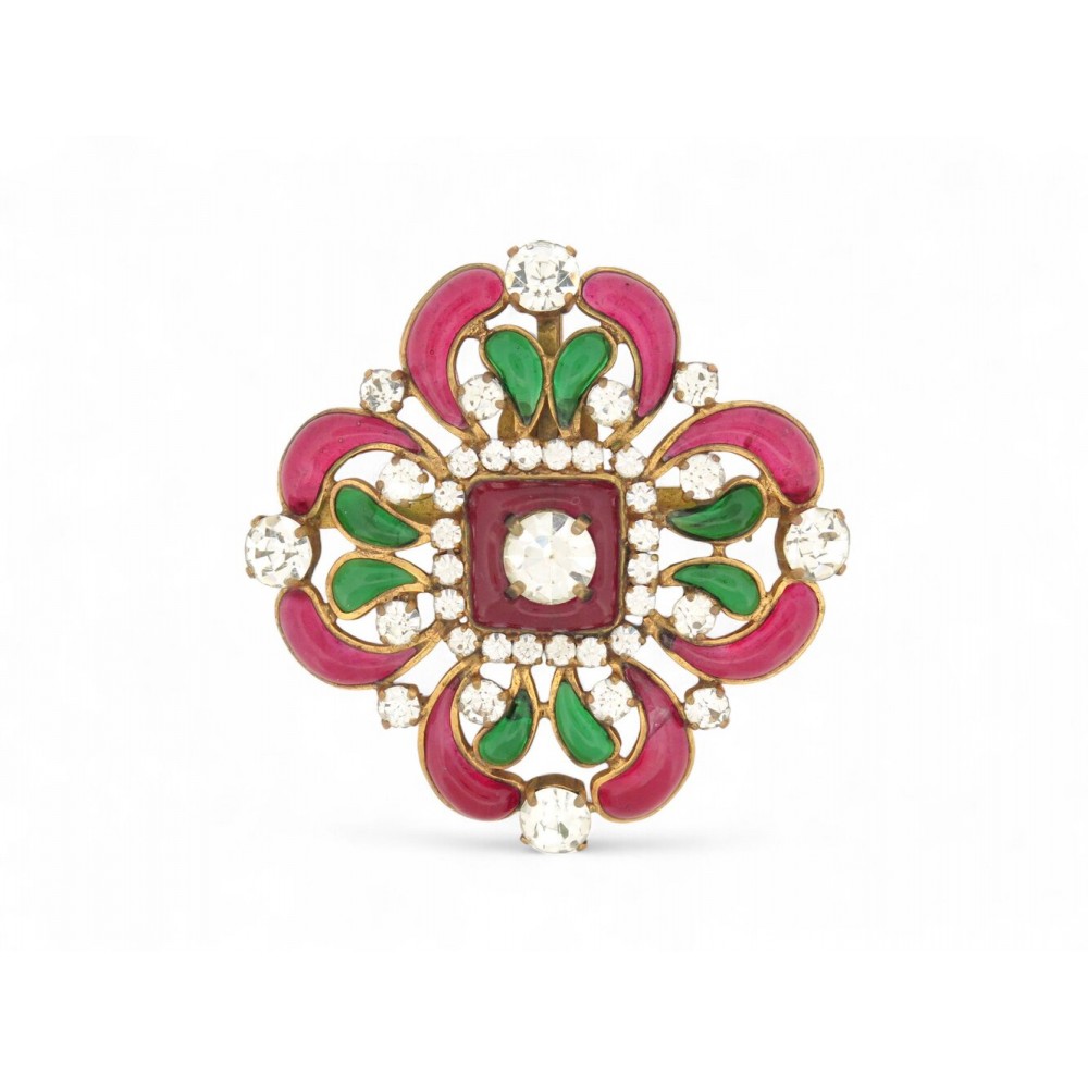 VINTAGE BROCHE CHANEL PENDENTIF GRIPOIX EN PATE DE VERRE & STRASS 1970 BROOCH