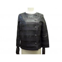 NEUF VESTE CHANEL P59117 PARIS HAMBOURG 38 M CUIR BLEUE ET NOIRE RAYURES 10000€