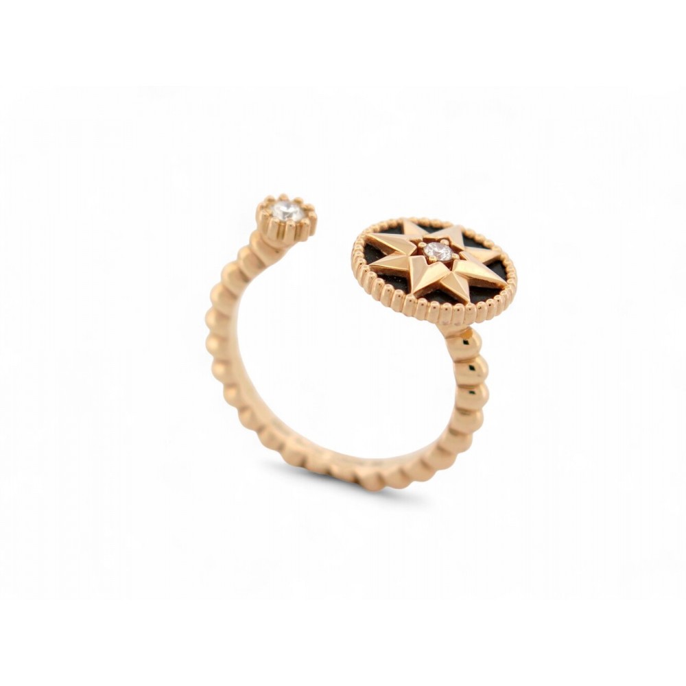 NEUF BAGUE DIOR ROSE DES VENTS T55 OR JAUNE 18K DIAMANTS 0.10CT ONYX RING 4050€