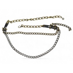 VINTAGE CEINTURE LANVIN CHAINE DOUBLE RANGS T90 METAL VIEILLI & CUIR BELT 990€