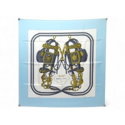 NEUF VINTAGE FOULARD HERMES BRIDES DE GALA CARRE 90 EN SOIE BLEU SILK SCARF 530€