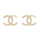 NEUF BOUCLES D'OREILLES CHANEL LOGO CC STRASS METAL DORE BOITE NEW EARRINGS 650€