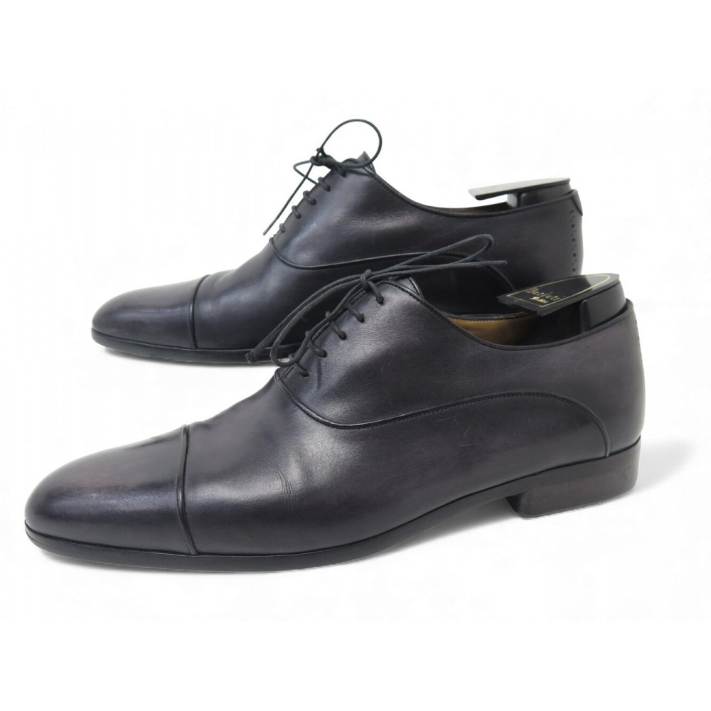CHAUSSURES BERLUTI RICHELIEU 0141 8.5 42.5 CUIR PATINE NOIR ET GRIS SHOES 2100€