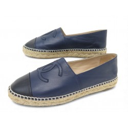 CHAUSSURES CHANEL G29762 ESPADRILLES 39 MOCASSINS EN CUIR BLEU BLEU MARINE 860€