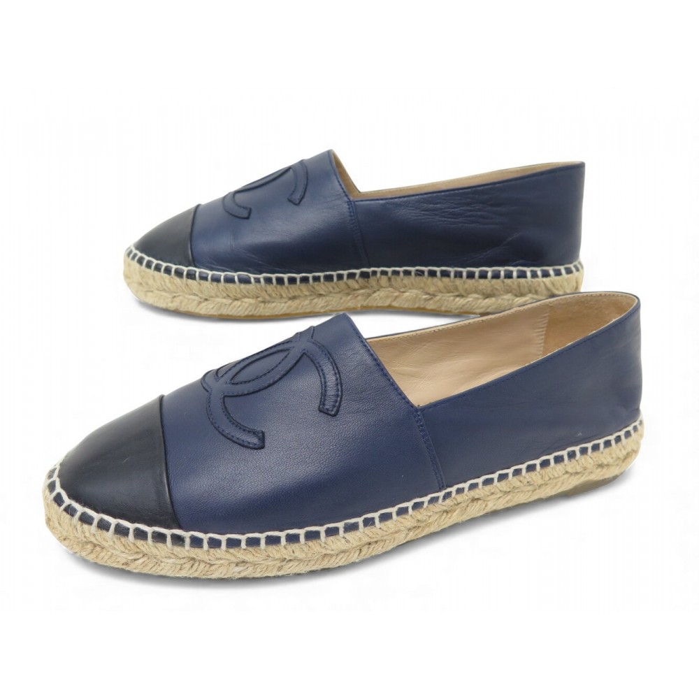 CHAUSSURES CHANEL G29762 ESPADRILLES 39 MOCASSINS EN CUIR BLEU BLEU MARINE 860€