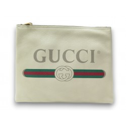 NEUF SAC POCHETTE GUCCI IMPRIME 500981 TROUSSE EN CUIR BEIGE NEW POUCH BAG 725€