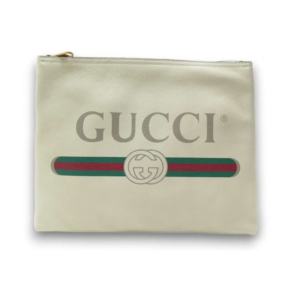 NEUF SAC POCHETTE GUCCI IMPRIME 500981 TROUSSE EN CUIR BEIGE NEW POUCH BAG 725€