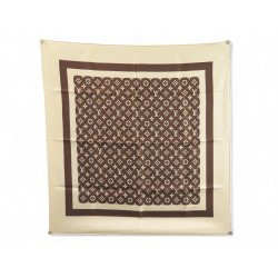 VINTAGE FOULARD LOUIS VUITTON MONOGRAM EN SOIE MARRON CARRE 70 BOITE SCARF 430€