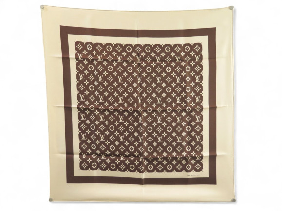foulard louis vuitton monogram en soie marron