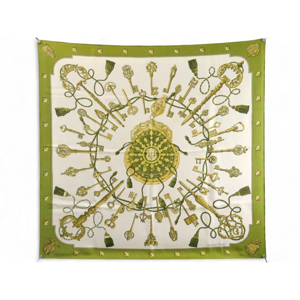 VINTAGE FOULARD HERMES LES CLES CATHY LATHAM CARRE 90 EN SOIE + BOITE SCARF 530€