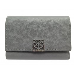 NEUF PETIT PORTEFEUILLE LOEWE ANAGRAM VERTICAL EN CUIR GRIS PORTE MONNAIE 550€