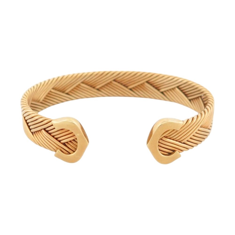 VINTAGE BRACELET CARTIER DOUBLE C TISSE OR JAUNE 18K JONC 33.5GR GOLD CUFF BOITE