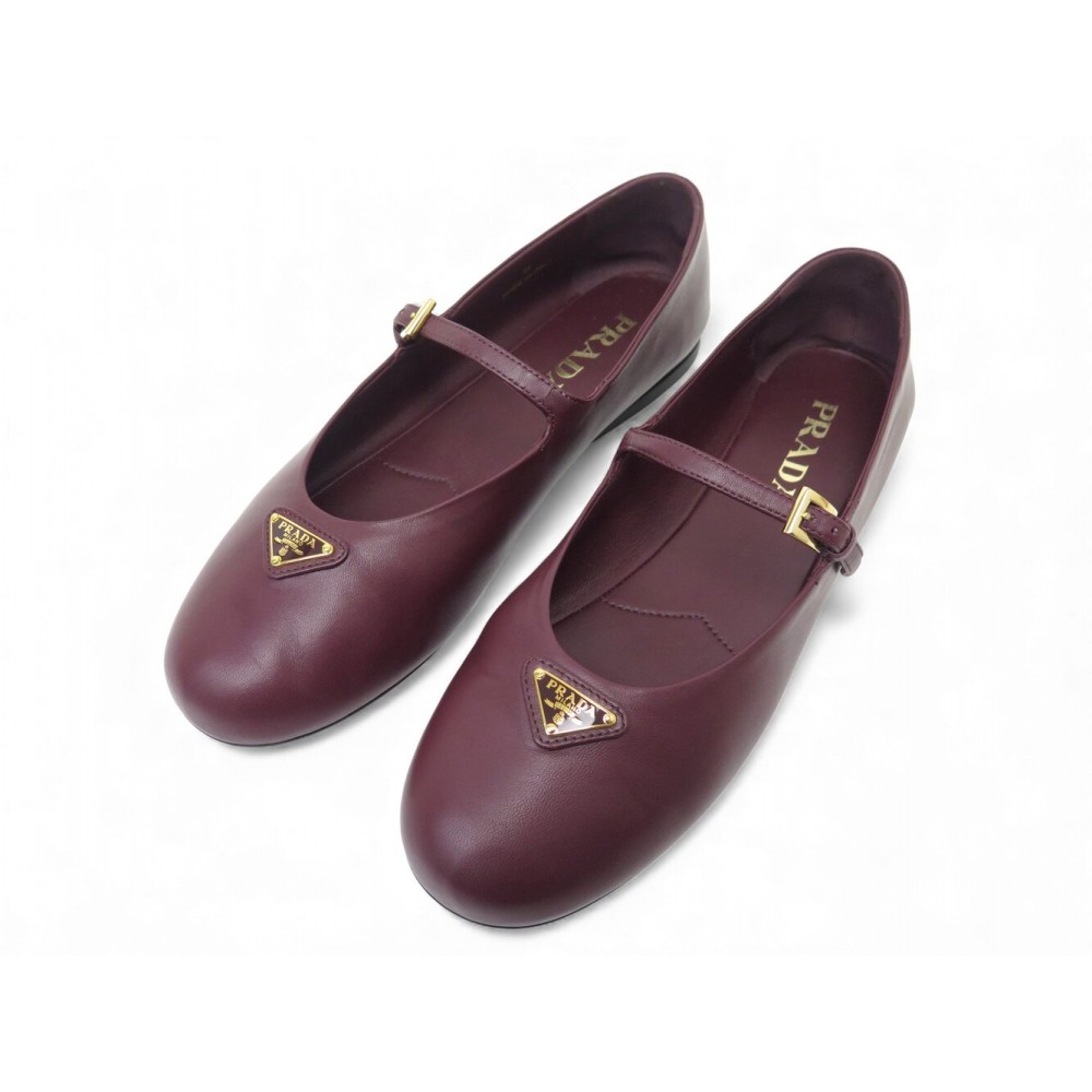 NEUF CHAUSSURES PRADA BALLERINES BB BOUCLE LOGO 1F793N 39 CUIR NAPPA SHOES 850€