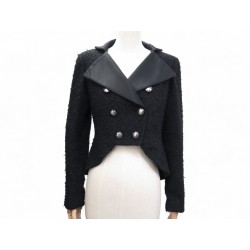 NEUF VESTE CHANEL BOUTONS FLOCON LOGO CC P62358V M 38 TWEED NOIR JACKET 8500€