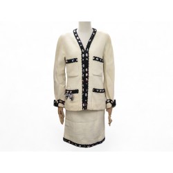 VINTAGE TAILLEUR CHANEL VESTE JUPE CASINO L 42 40 TWEED CREME 1986 JACKET 6500€