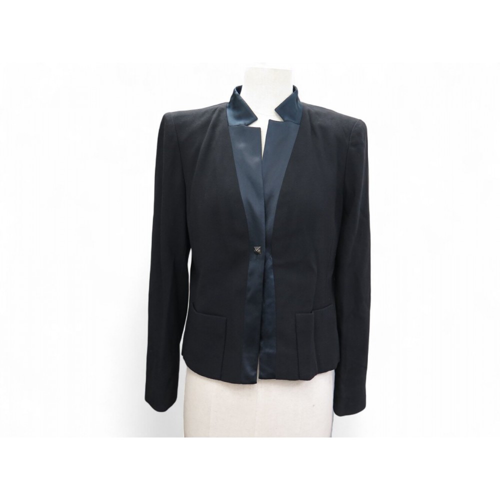 VESTE CHANEL CROISEE P21990 BOUTONS PYRAMIDE CC M 40 EN LAINE NOIRE JACKET 6000€