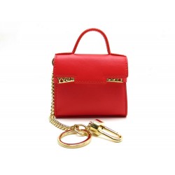 NEUF PORTE CLE DELVAUX MADAME CHARMS SAC TEMPETE CUIR ROUGE KEY RING PURSE 550€