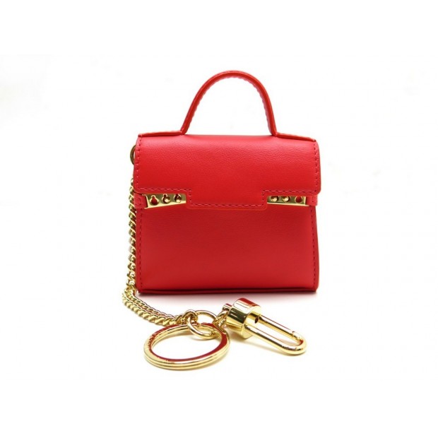 NEUF PORTE CLE DELVAUX MADAME CHARMS SAC TEMPETE CUIR ROUGE KEY RING PURSE 550€