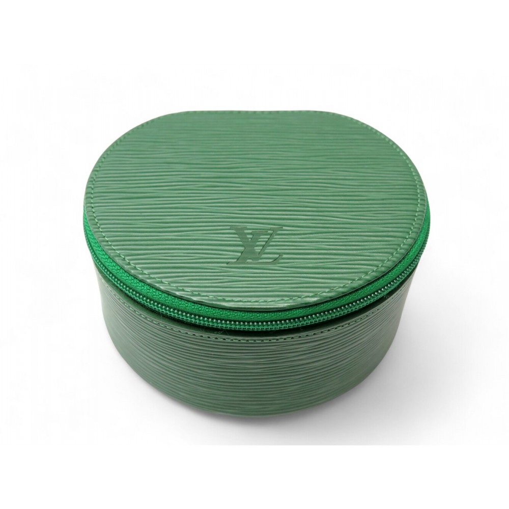 VINTAGE BOITE A BIJOUX MONTRES LOUIS VUITTON RONDE CUIR EPI VERT JEWEL BOX 850€