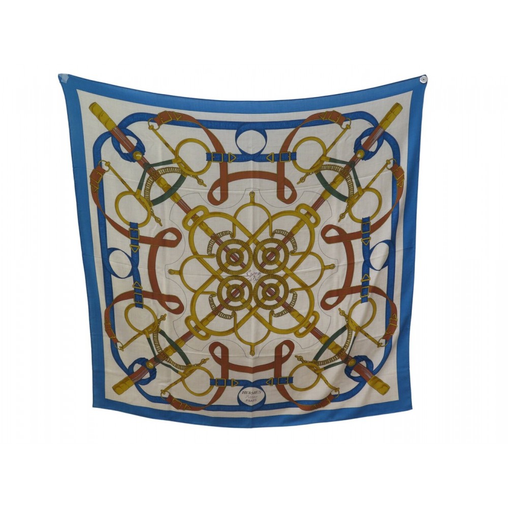 NEUF CHALE HERMES EPERONS D'OR EN CACHEMIRE & SOIE CARRE 140 SHAWL NEW 1260€