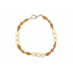 VINTAGE COLLIER CHANEL BAROQUE PERLES 41 CM CIRCA 1970 EN METAL DORE NECKLACE