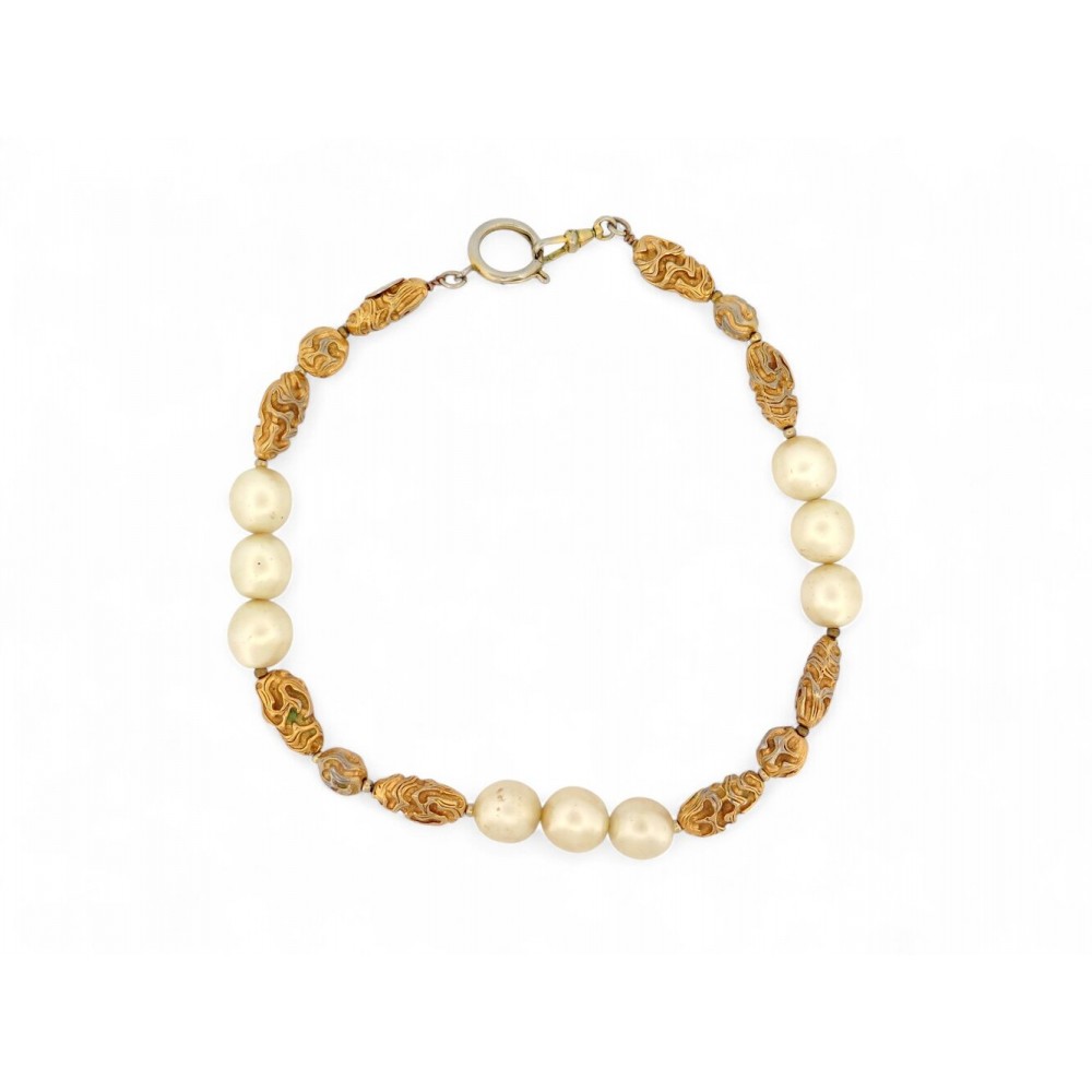 VINTAGE COLLIER CHANEL BAROQUE PERLES 41 CM CIRCA 1970 EN METAL DORE NECKLACE