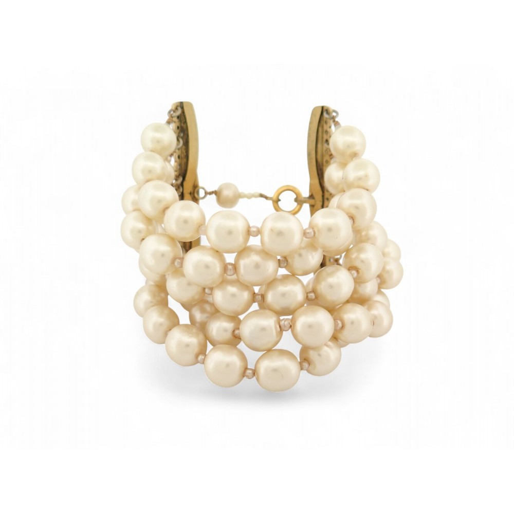 VINTAGE BRACELET CHANEL MANCHETTE PERLES 6 RANGS 20CM CIRCA 1970 PEARLS BANGLE