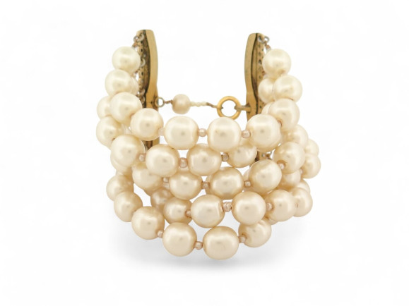bracelet chanel manchette perles 6 rangs 20cm