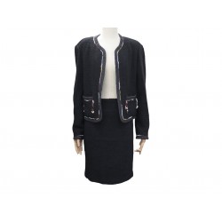 TAILLEUR CHANEL VESTE P02892 40 M BOUTONS CC PERLES + JUPE TWEED JACKET 6500€